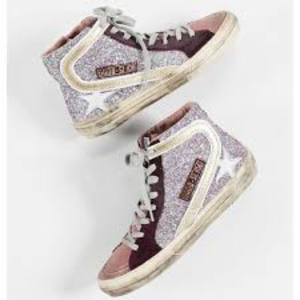 Golden Goose Pink and Silver Glitter Sneakers